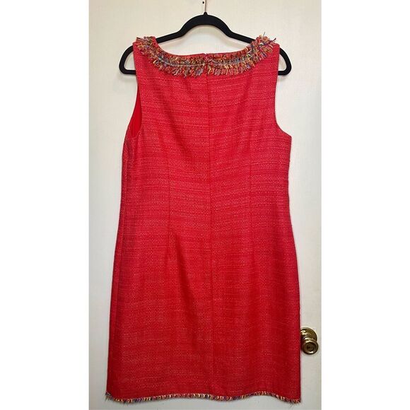 Talbots TEXTURED FRINGE-NECK SHIFT Red DRESS size 14 - Picture 13 of 14